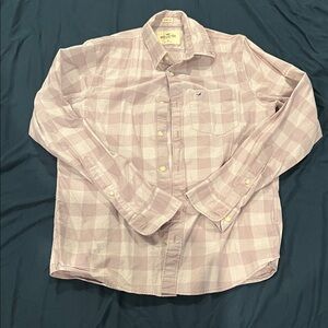 Hollister Men's Pink and Purple Plaid Button-Down Shirt